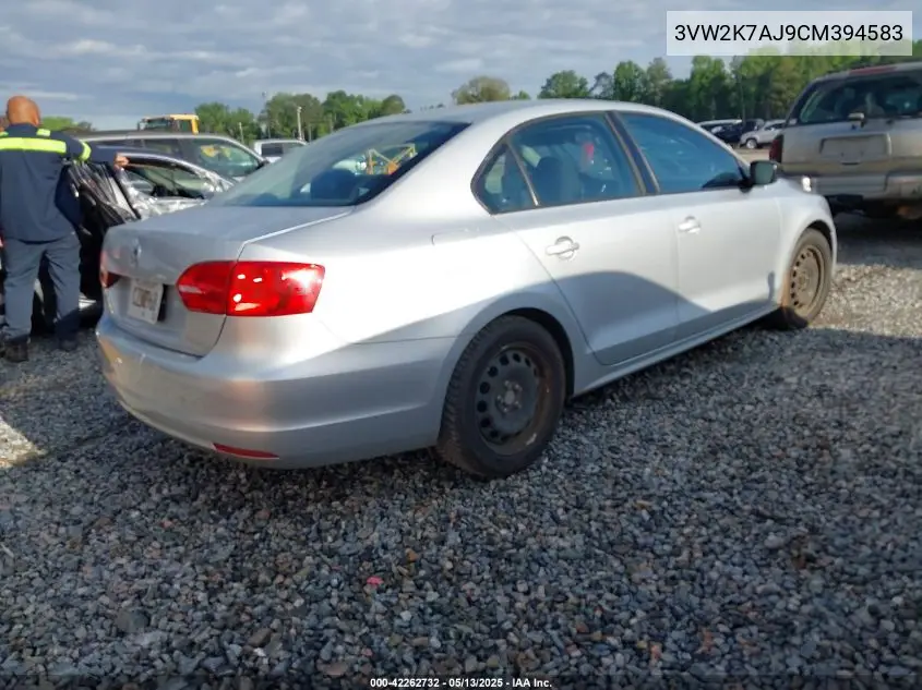 2012 Volkswagen Jetta 2.0L S VIN: 3VW2K7AJ9CM394583 Lot: 42262732