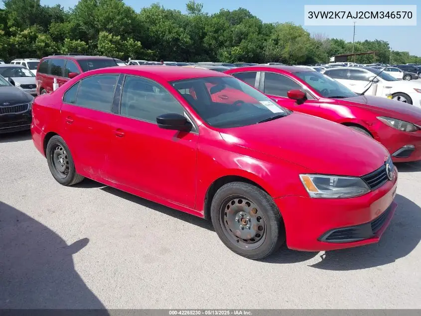 2012 Volkswagen Jetta 2.0L S VIN: 3VW2K7AJ2CM346570 Lot: 42265230