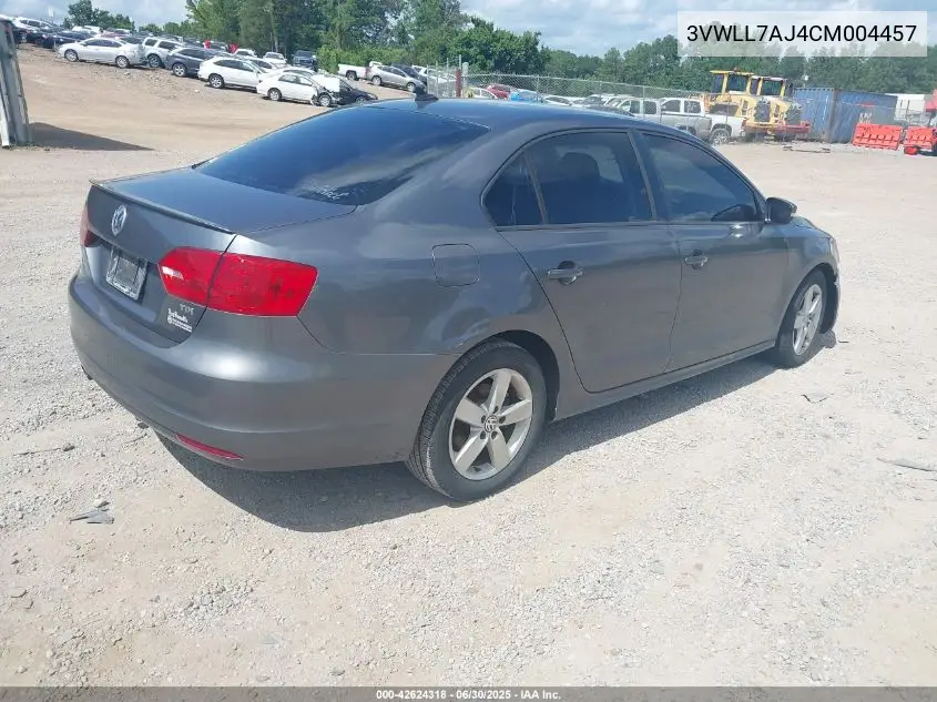 2012 Volkswagen Jetta 2.0L Tdi VIN: 3VWLL7AJ4CM004457 Lot: 42624318