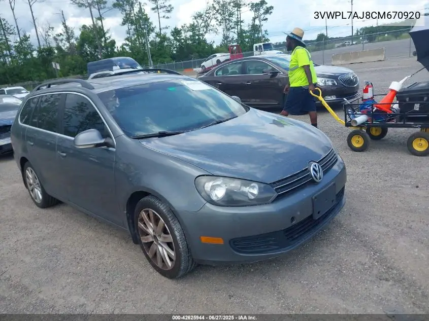 2012 Volkswagen Jetta Sportwagen 2.0L Tdi VIN: 3VWPL7AJ8CM670920 Lot: 42625944