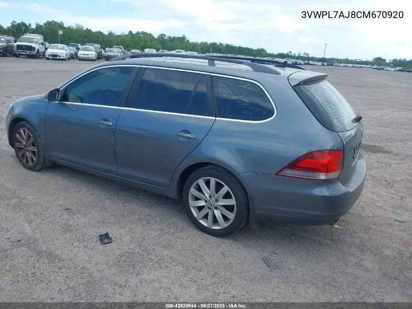 2012 Volkswagen Jetta Sportwagen 2.0L Tdi VIN: 3VWPL7AJ8CM670920 Lot: 42625944