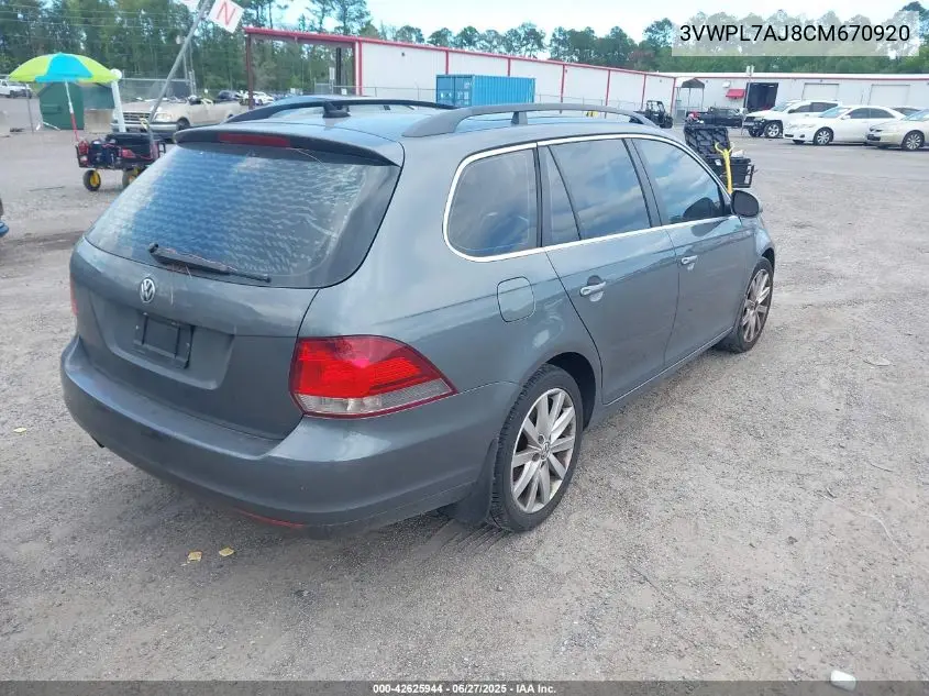 2012 Volkswagen Jetta Sportwagen 2.0L Tdi VIN: 3VWPL7AJ8CM670920 Lot: 42625944