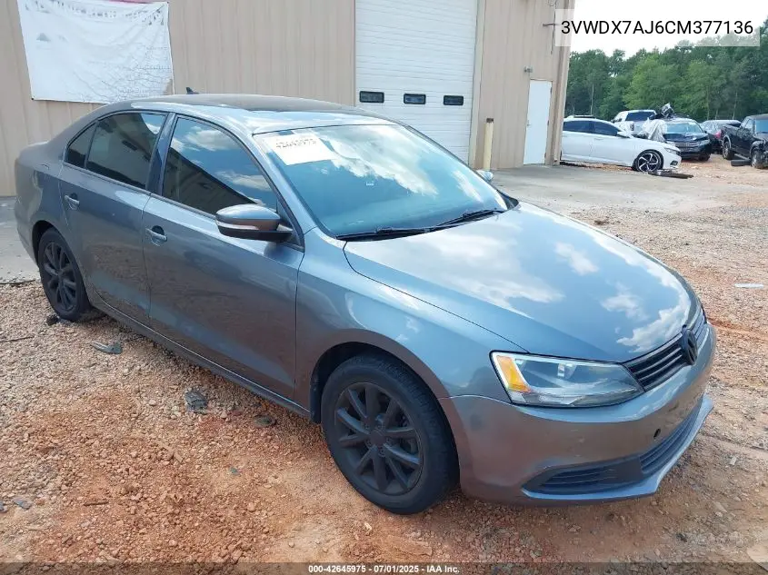 2012 Volkswagen Jetta 2.5L Se VIN: 3VWDX7AJ6CM377136 Lot: 42645975
