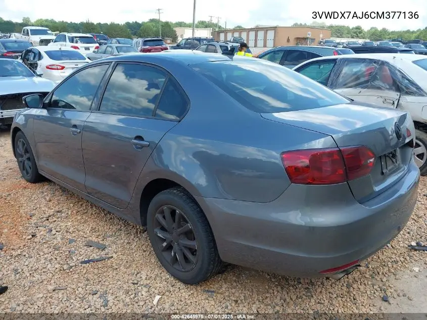 2012 Volkswagen Jetta 2.5L Se VIN: 3VWDX7AJ6CM377136 Lot: 42645975