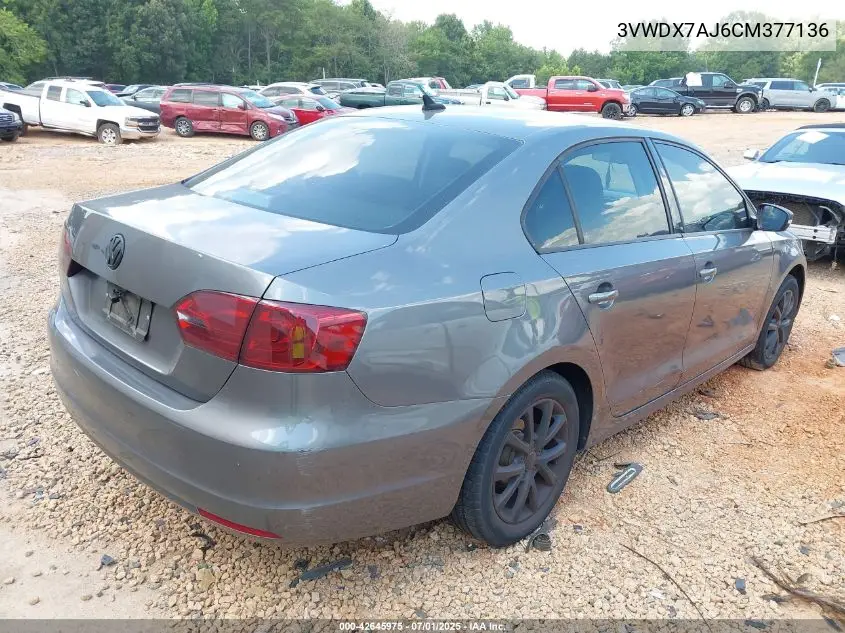 2012 Volkswagen Jetta 2.5L Se VIN: 3VWDX7AJ6CM377136 Lot: 42645975
