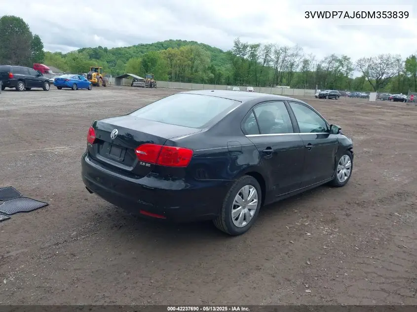 2013 Volkswagen Jetta 2.5L Se VIN: 3VWDP7AJ6DM353839 Lot: 42237690