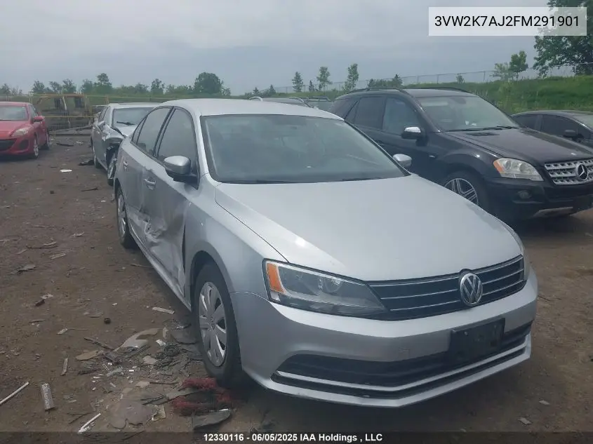2015 Volkswagen Jetta 2.0L Trendline/2.0L Trendline+ VIN: 3VW2K7AJ2FM291901 Lot: 12330116
