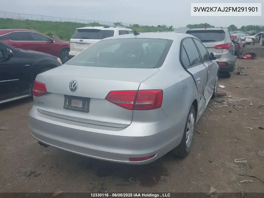 2015 Volkswagen Jetta 2.0L Trendline/2.0L Trendline+ VIN: 3VW2K7AJ2FM291901 Lot: 12330116