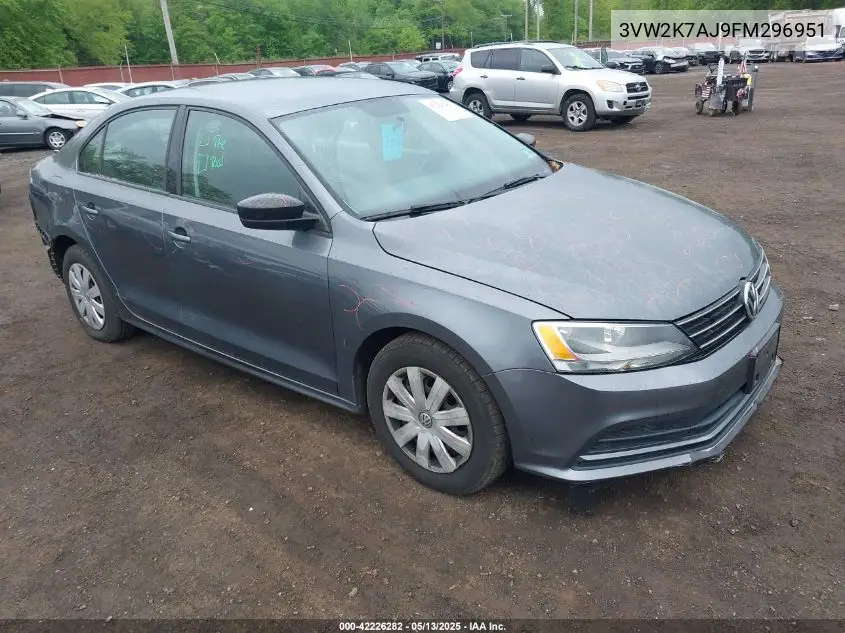 2015 Volkswagen Jetta 2.0L S VIN: 3VW2K7AJ9FM296951 Lot: 42226282