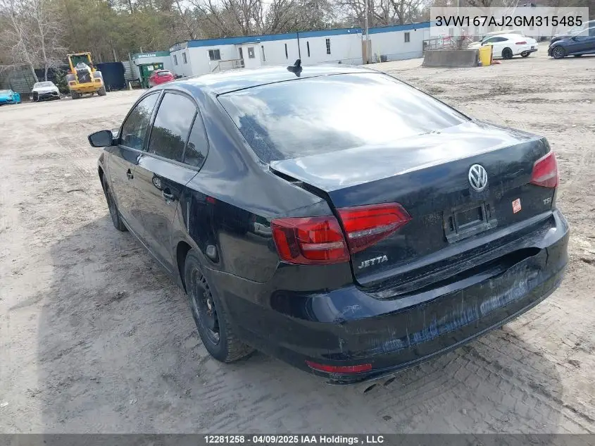 2016 Volkswagen Jetta VIN: 3VW167AJ2GM315485 Lot: 12281258