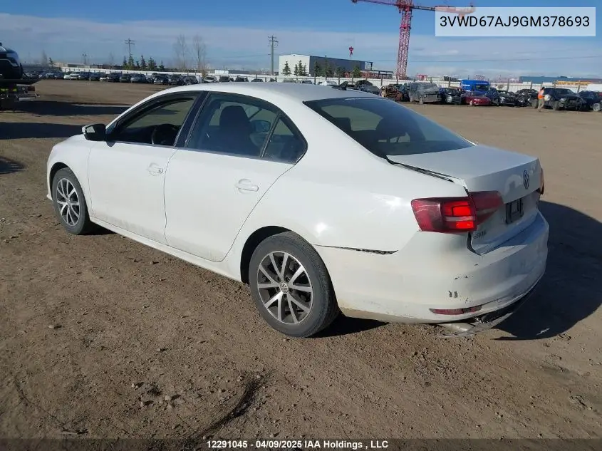 2016 Volkswagen Jetta Se VIN: 3VWD67AJ9GM378693 Lot: 12291045