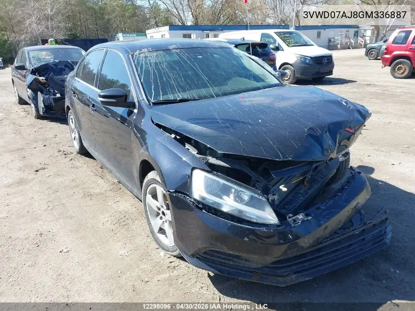 2016 Volkswagen Jetta Comfortline VIN: 3VWD07AJ8GM336887 Lot: 12298096
