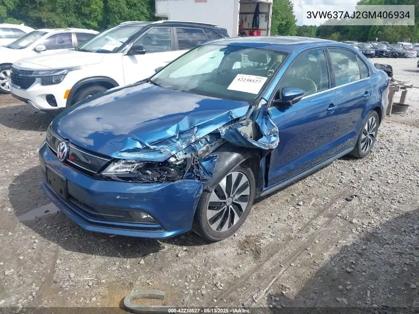 2016 Volkswagen Jetta Hybrid Sel Premium VIN: 3VW637AJ2GM406934 Lot: 42238527