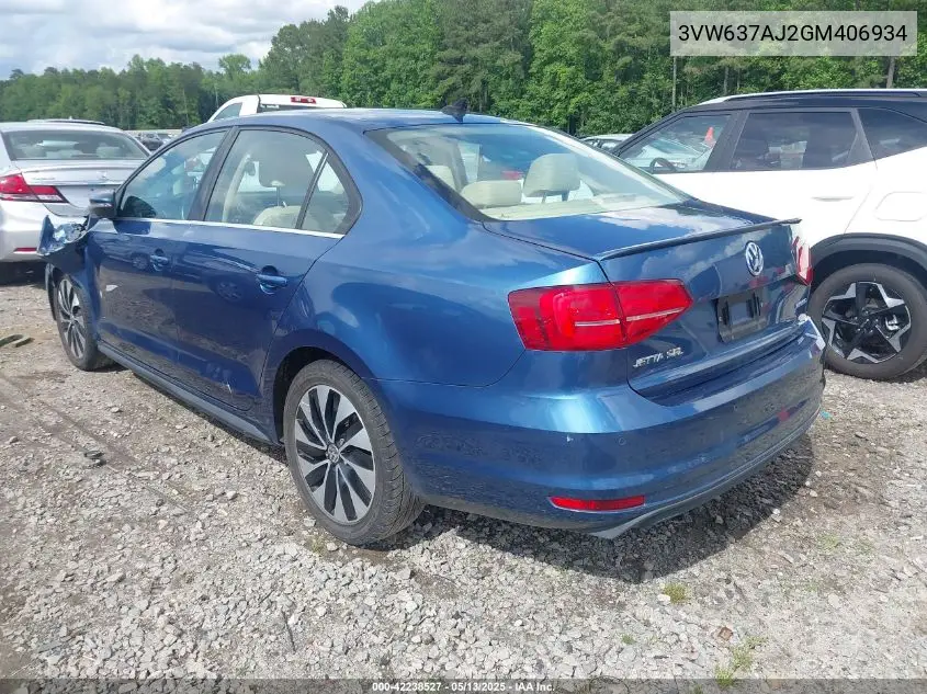 2016 Volkswagen Jetta Hybrid Sel Premium VIN: 3VW637AJ2GM406934 Lot: 42238527