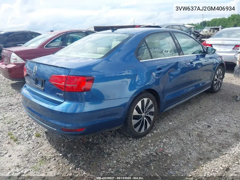 2016 Volkswagen Jetta Hybrid Sel Premium VIN: 3VW637AJ2GM406934 Lot: 42238527