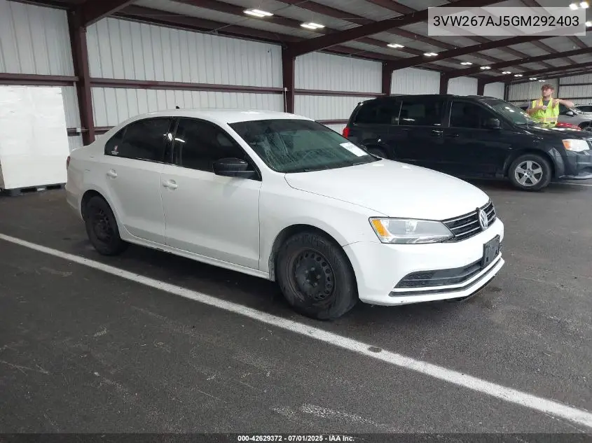 2016 Volkswagen Jetta 1.4T S VIN: 3VW267AJ5GM292403 Lot: 42629372