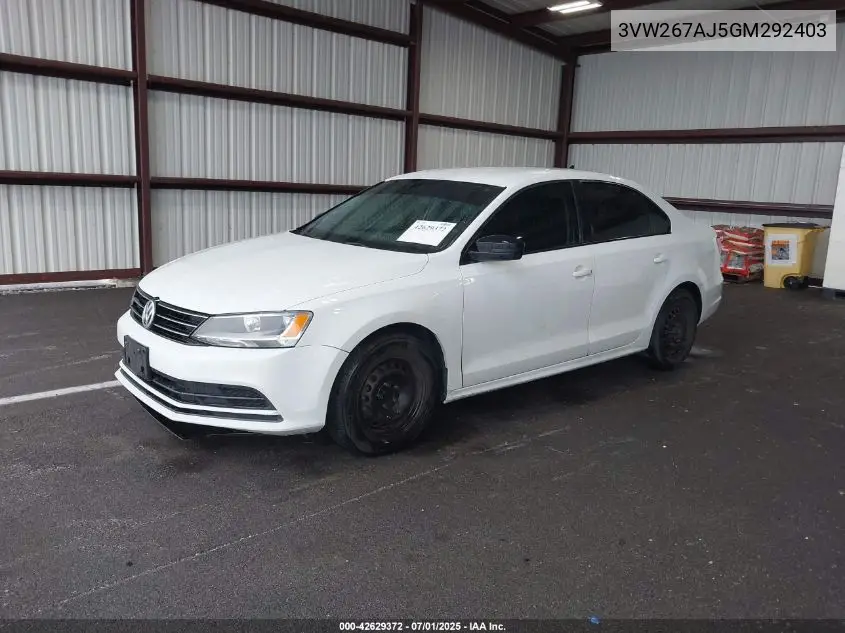 2016 Volkswagen Jetta 1.4T S VIN: 3VW267AJ5GM292403 Lot: 42629372