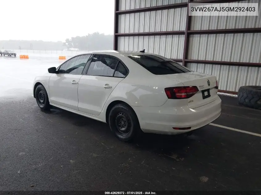 2016 Volkswagen Jetta 1.4T S VIN: 3VW267AJ5GM292403 Lot: 42629372