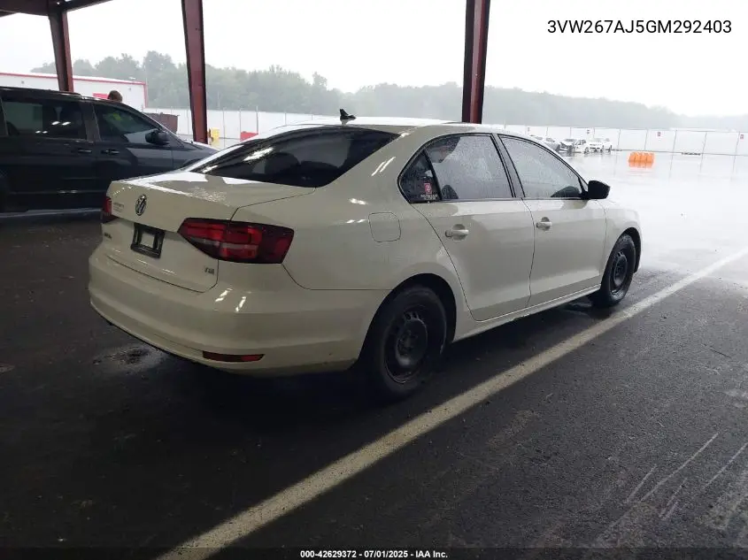 2016 Volkswagen Jetta 1.4T S VIN: 3VW267AJ5GM292403 Lot: 42629372