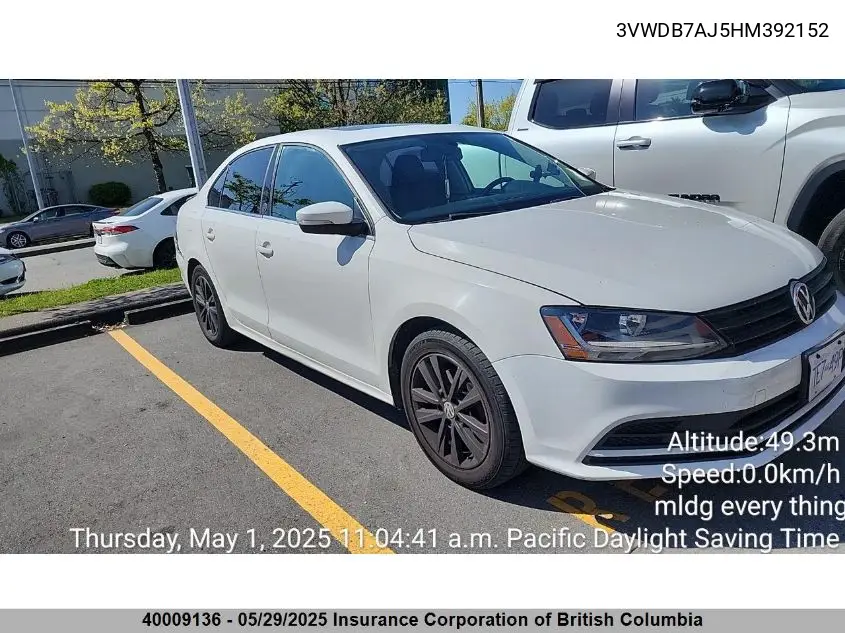 2017 Volkswagen Jetta VIN: 3VWDB7AJ5HM392152 Lot: 40009136
