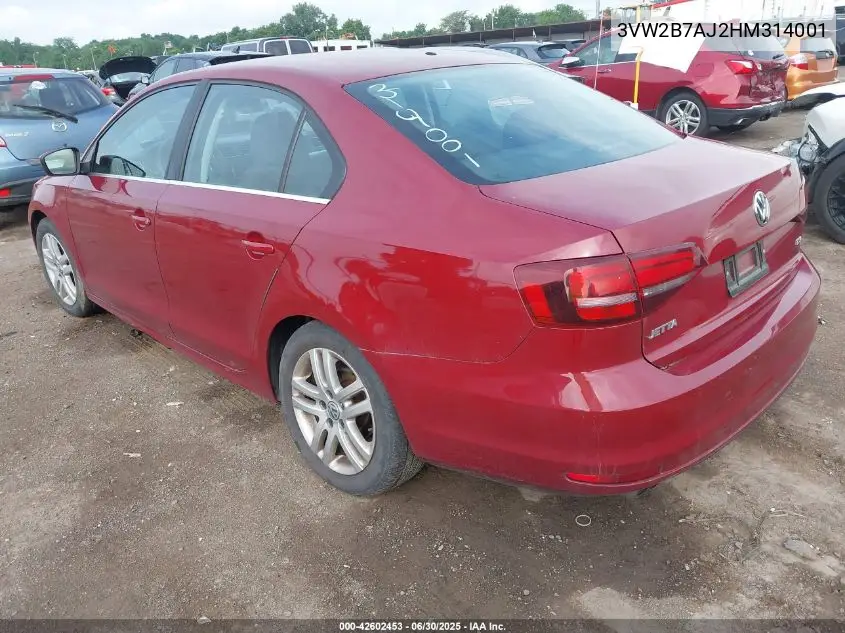 2017 Volkswagen Jetta 1.4T S VIN: 3VW2B7AJ2HM314001 Lot: 42602453