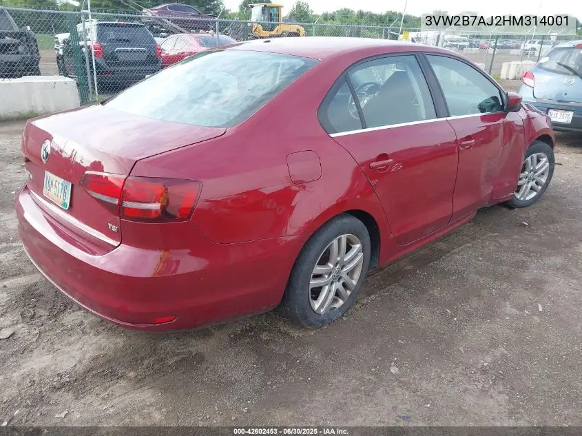 2017 Volkswagen Jetta 1.4T S VIN: 3VW2B7AJ2HM314001 Lot: 42602453