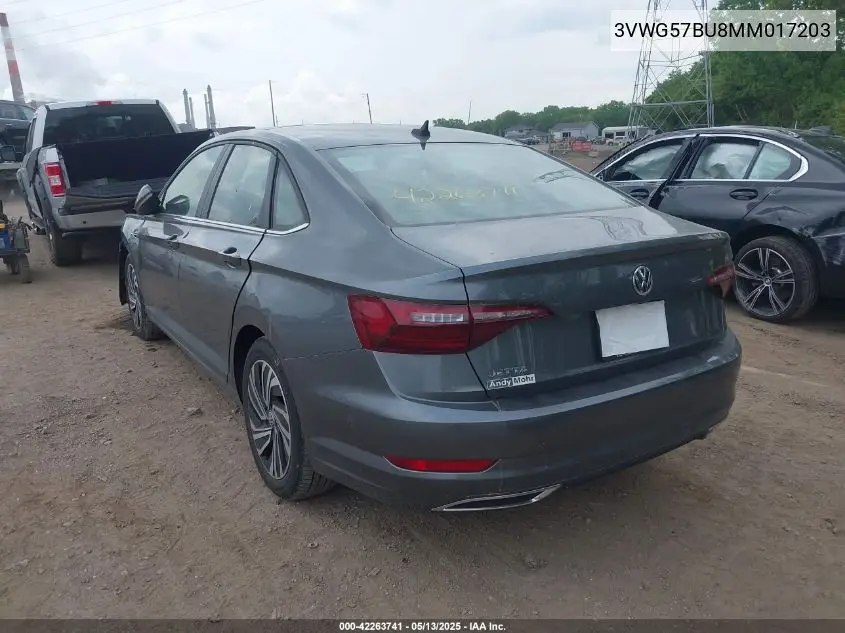 2021 Volkswagen Jetta 1.4T Sel Premium VIN: 3VWG57BU8MM017203 Lot: 42263741