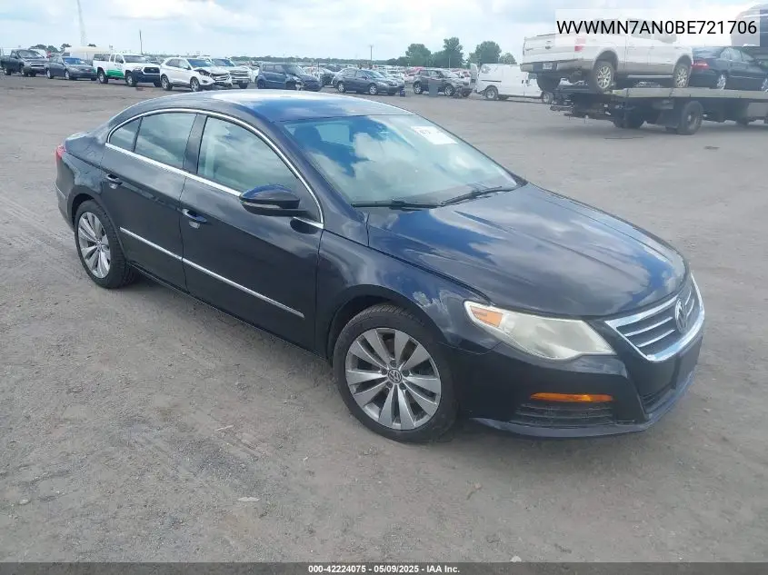 2011 Volkswagen Cc Sport VIN: WVWMN7AN0BE721706 Lot: 42224075