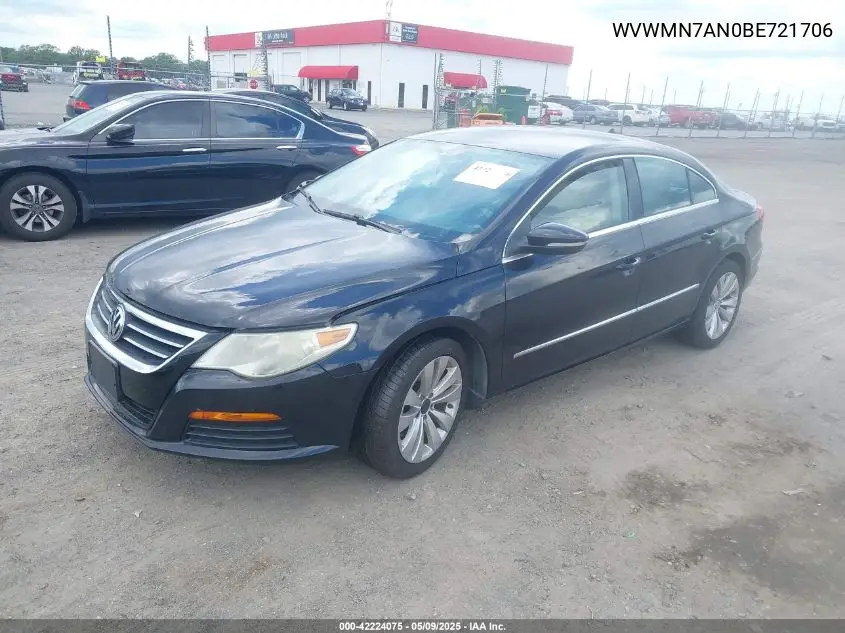 2011 Volkswagen Cc Sport VIN: WVWMN7AN0BE721706 Lot: 42224075