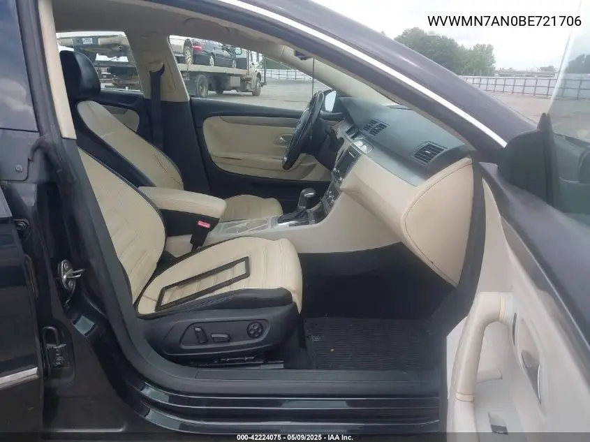 2011 Volkswagen Cc Sport VIN: WVWMN7AN0BE721706 Lot: 42224075