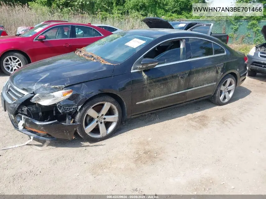 2011 Volkswagen Cc Lux VIN: WVWHN7AN3BE701466 Lot: 42229924