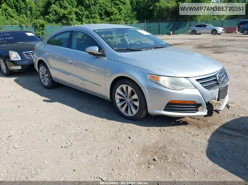 2011 Volkswagen Cc Sport VIN: WVWMP7AN3BE720351 Lot: 42246532