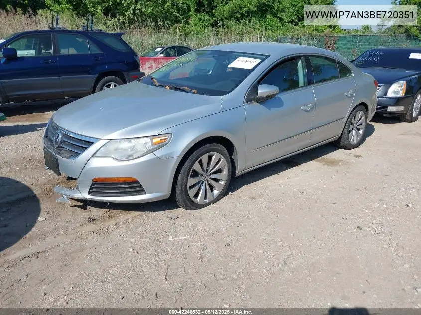 2011 Volkswagen Cc Sport VIN: WVWMP7AN3BE720351 Lot: 42246532
