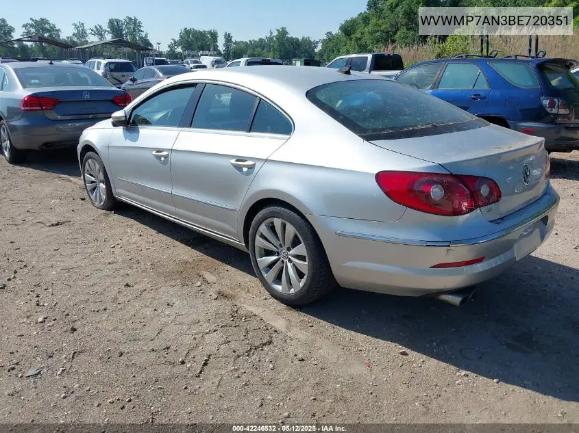 2011 Volkswagen Cc Sport VIN: WVWMP7AN3BE720351 Lot: 42246532