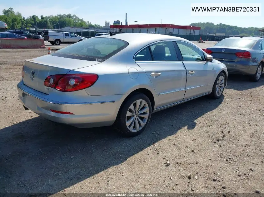 2011 Volkswagen Cc Sport VIN: WVWMP7AN3BE720351 Lot: 42246532