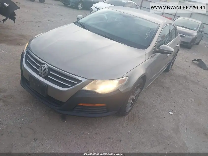 2011 Volkswagen Cc Sport VIN: WVWMN7AN0BE729644 Lot: 42583367