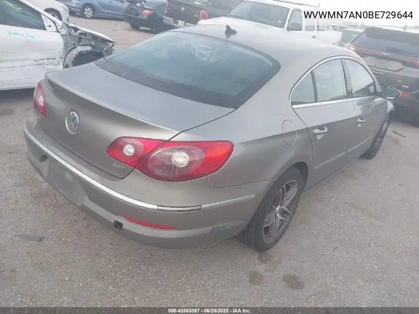 2011 Volkswagen Cc Sport VIN: WVWMN7AN0BE729644 Lot: 42583367