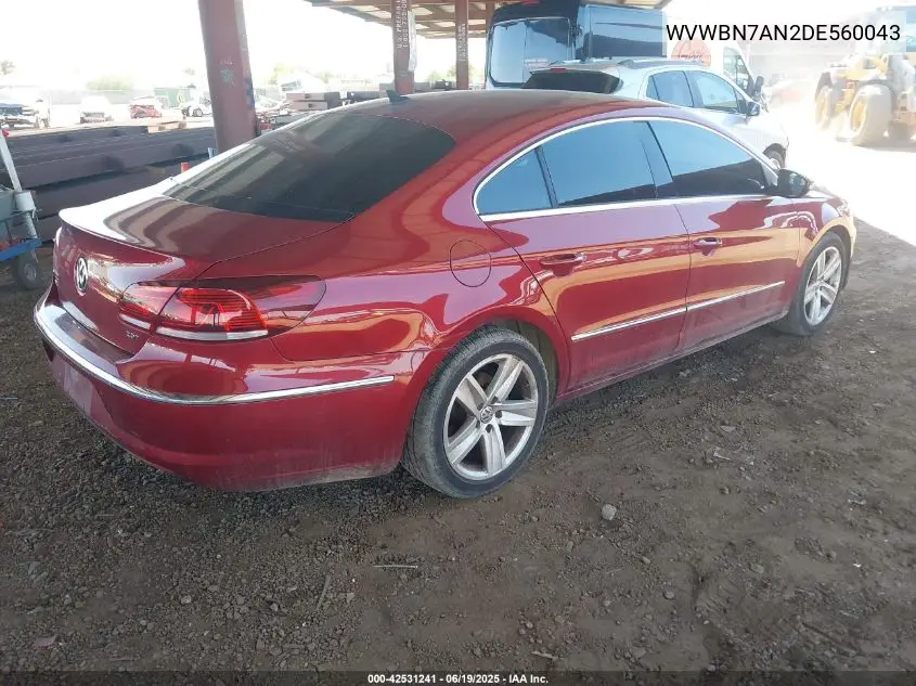 2013 Volkswagen Cc 2.0T Sport VIN: WVWBN7AN2DE560043 Lot: 42531241