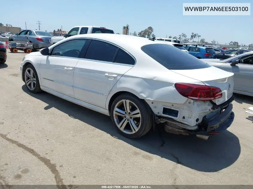 2014 Volkswagen Cc 2.0T R-Line VIN: WVWBP7AN6EE503100 Lot: 42217906