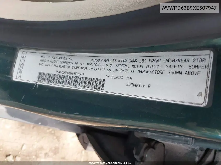 wvwpd63b9xe507947 WVWPD63B9XE507947 1999 Volkswagen Passat Glx