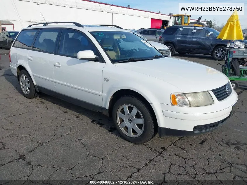 2000 Volkswagen Passat Gls V6 VIN: WVWRH23B6YE278750 Lot: 40946882