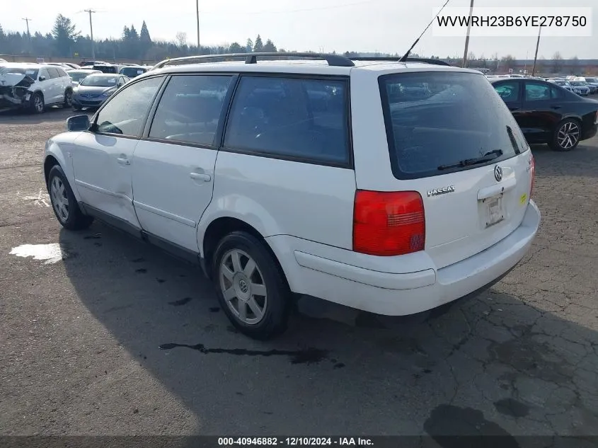 2000 Volkswagen Passat Gls V6 VIN: WVWRH23B6YE278750 Lot: 40946882