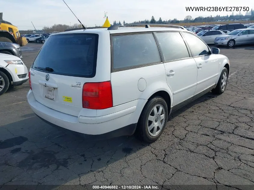 2000 Volkswagen Passat Gls V6 VIN: WVWRH23B6YE278750 Lot: 40946882