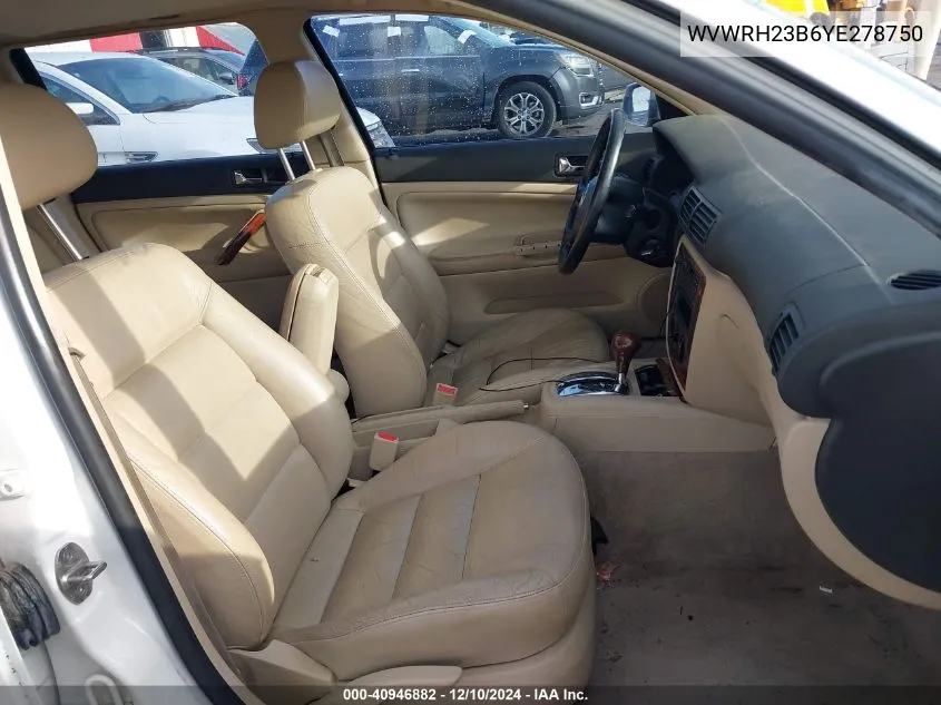 2000 Volkswagen Passat Gls V6 VIN: WVWRH23B6YE278750 Lot: 40946882