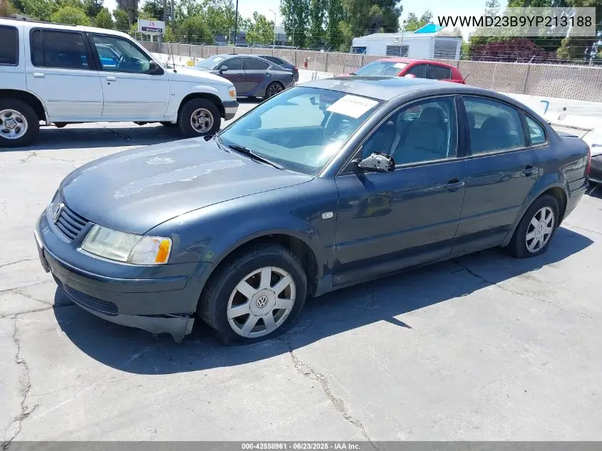 2000 Volkswagen Passat Gls V6 VIN: WVWMD23B9YP213188 Lot: 42558961