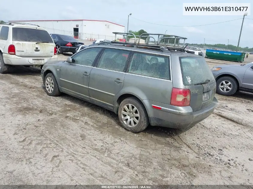 2001 Volkswagen Passat Gls V6 VIN: WVWVH63B61E310477 Lot: 42107133