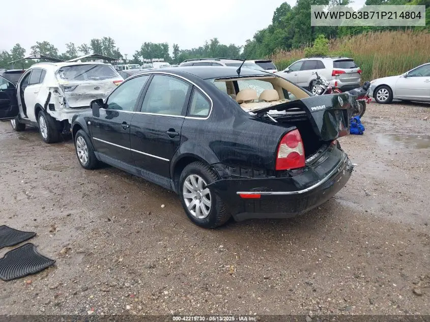 2001 Volkswagen Passat Gls VIN: WVWPD63B71P214804 Lot: 42219730