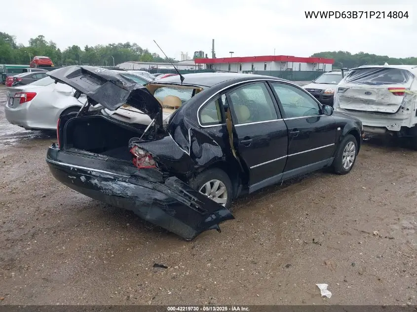2001 Volkswagen Passat Gls VIN: WVWPD63B71P214804 Lot: 42219730