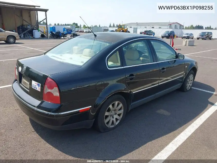 2001 Volkswagen Passat Gls VIN: WVWPD63BX1P098255 Lot: 42567571