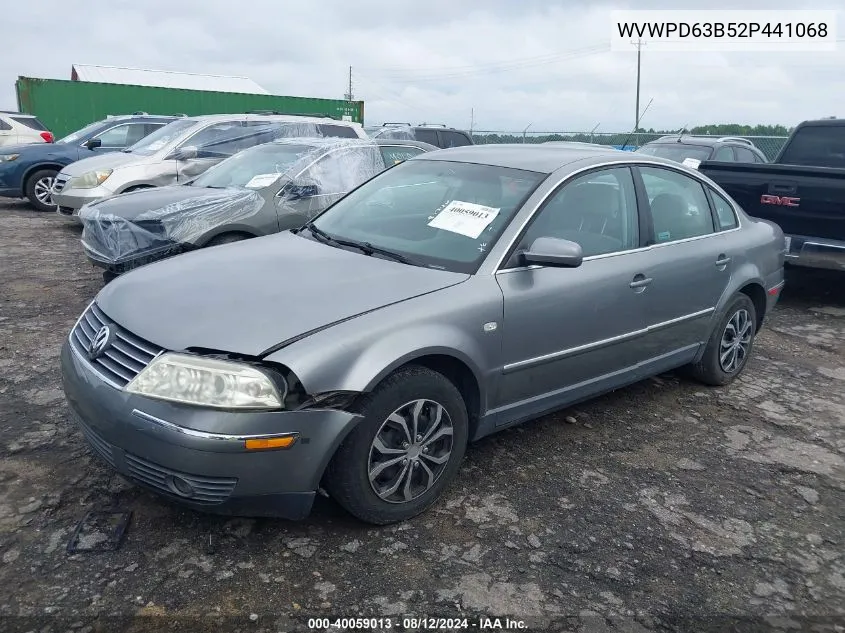 2002 Volkswagen Passat Gls VIN: WVWPD63B52P441068 Lot: 40059013